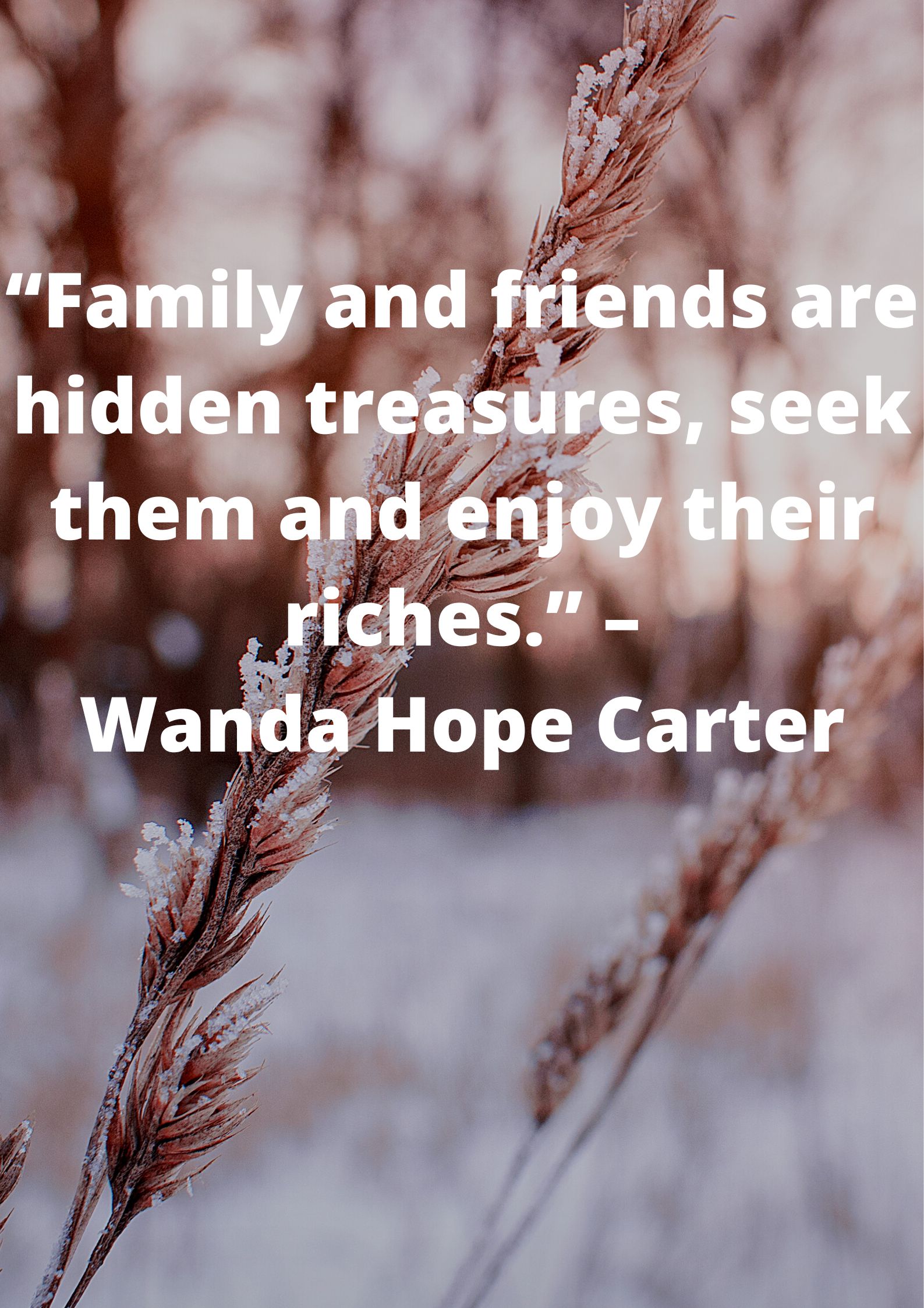 “Family and friends are hidden treasures, seek them and enjoy their riches.” –Wanda Hope Carter.