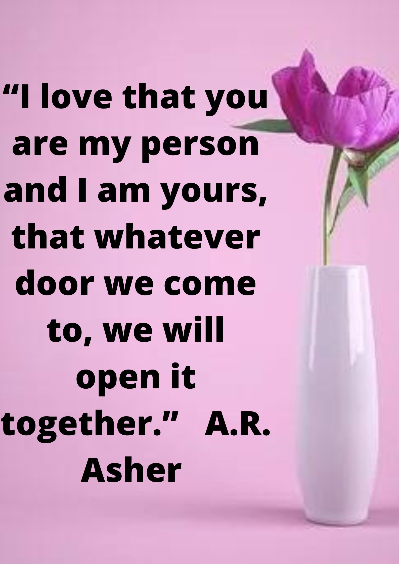 “I love that you are my person and I am yours, that whatever door we come to, we will open it together.” A.R. Asher.