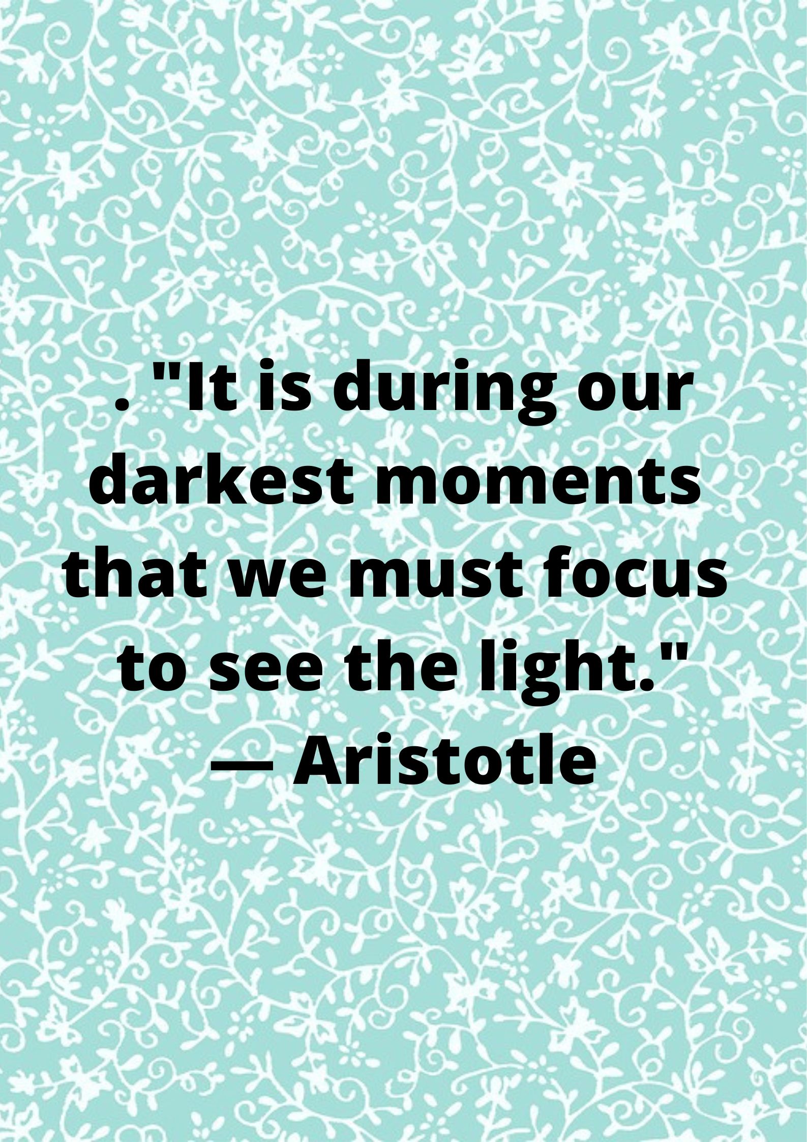 It is during our darkest moments that we must focus to see the light."-Aristotle.