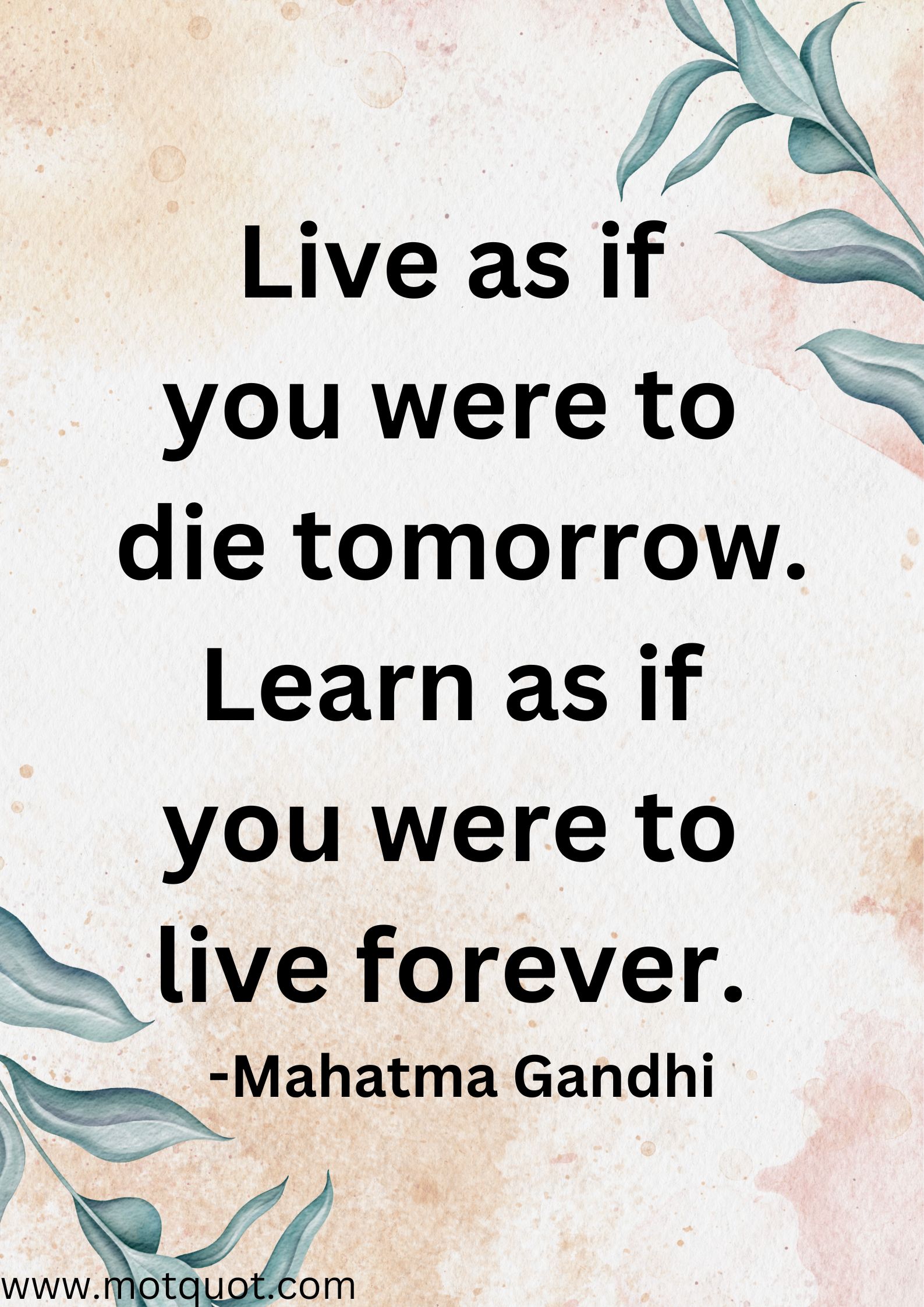 Live as if you were to die tomorrow. Learn as if you were to live forever. -Mahatma Gandhi.