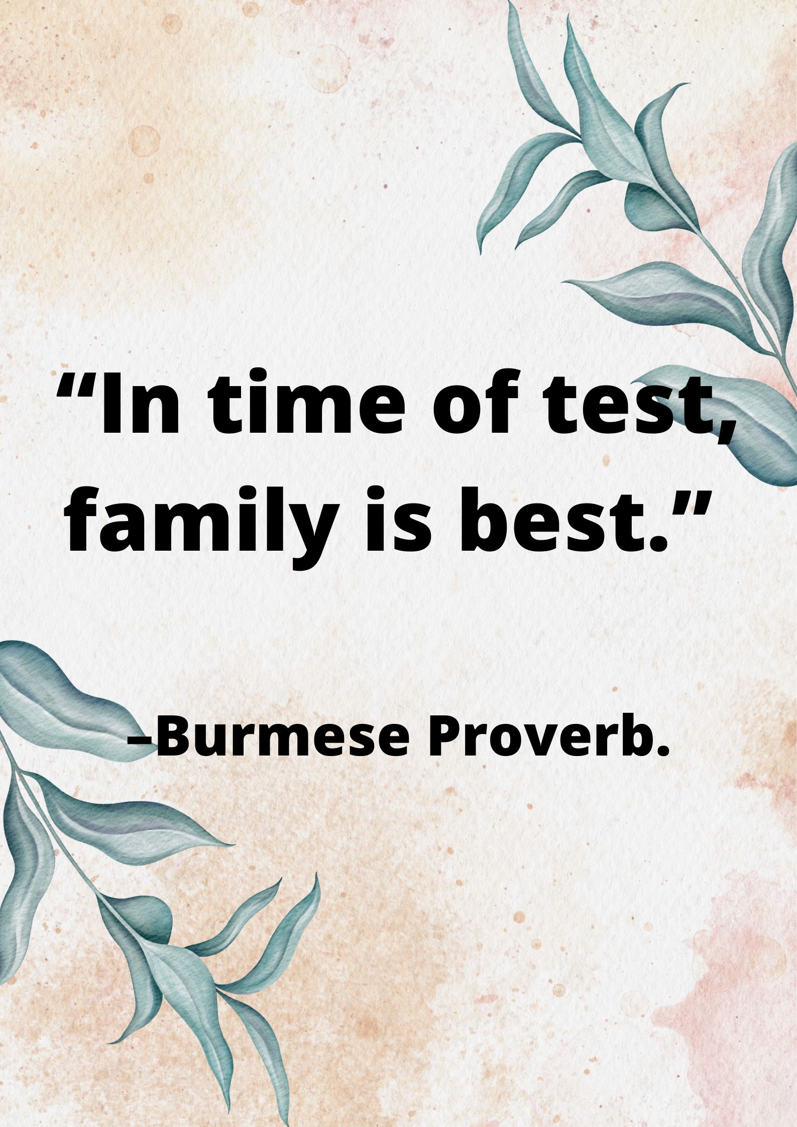 “In time of test, family is best.” –Burmese Proverb.